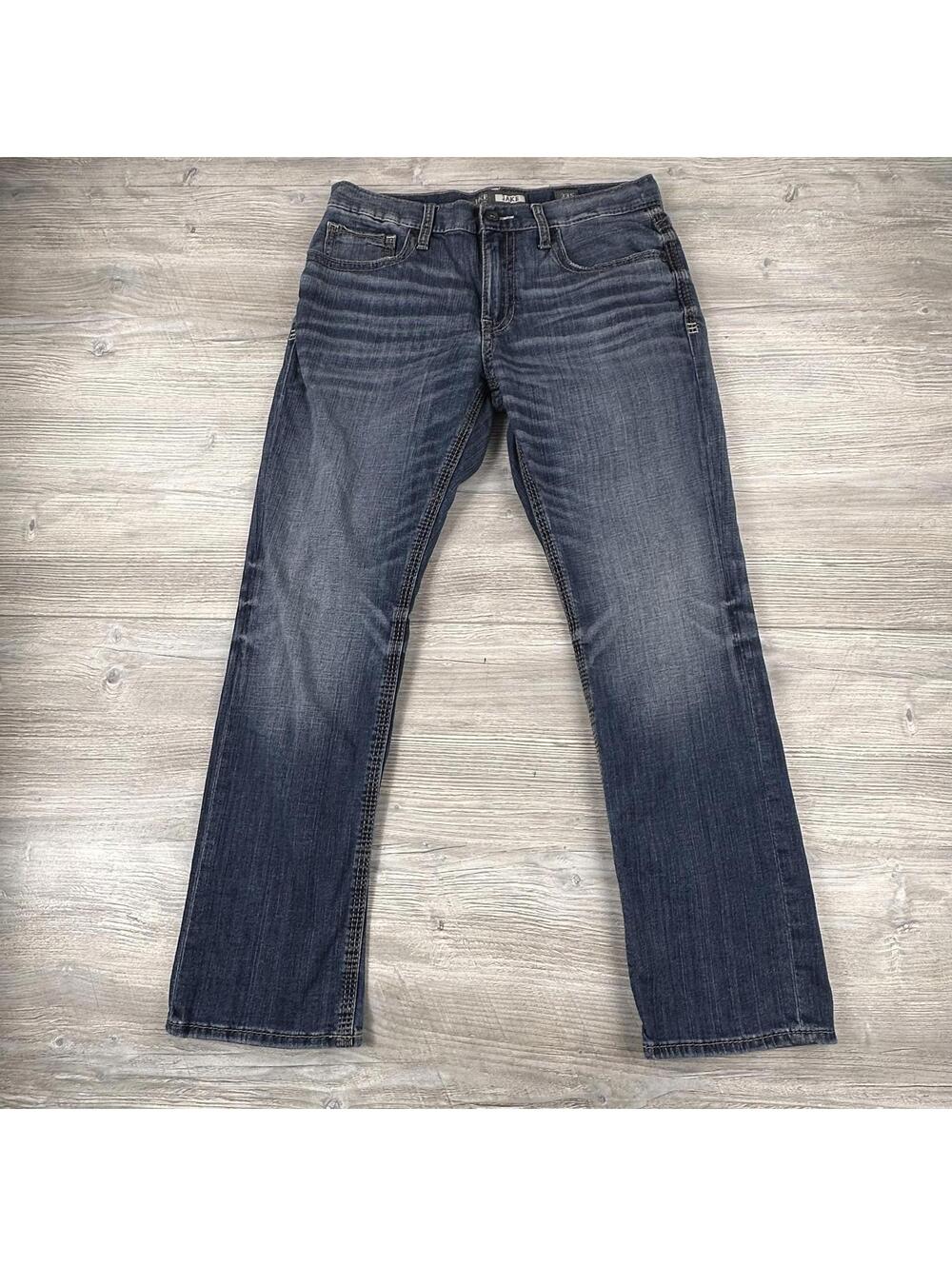 BKE Jeans Mens 33S 34x31 Dark Wash Jake Straight Leg Whipstitch Whiskered EUC